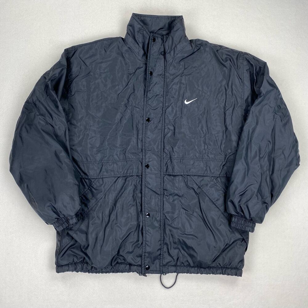 Vintage Nike Jacket Sz XXL Black Embroidered Zip Up Sherpa Lined Booleg USA 90s